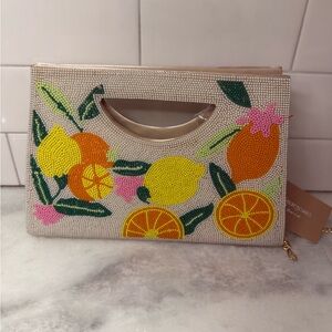 D’margeaux New York Beaded Fruit Citrus Clutch Handbag NWT
